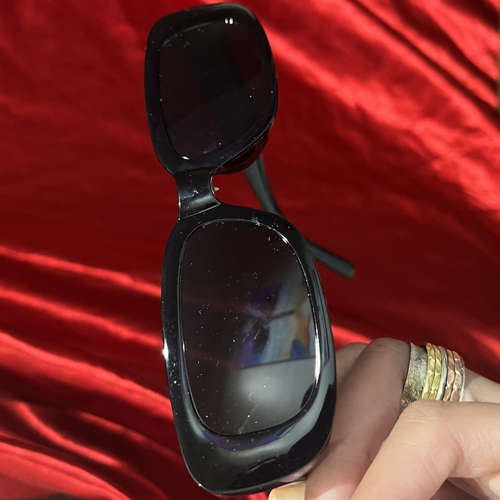 Black Rectangle Sunglasses – Plastic Frame, Tinted Black Lenses, Unisex Adults