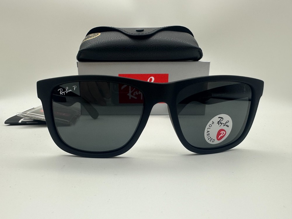 Ray-Ban Justin RB4165 622/2V Polarized Sunglasses Matte Black Blue Lens 54mm New