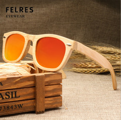 FELRES Handmade Unisex Bamboo Wood Polarized Sunglasses Wooden Frame Glasses