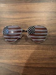 USA Glasses American Flag Aviator Sunglasses silver patriotic United States