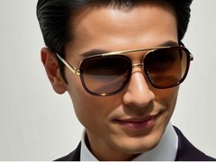 Men’s Sunglasses Square One Gold Colored Metal Frame Top Bar Oversize Shades NEW