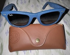 Ray Ban Wayfarer Genuine LEATHER RB 2140 QM 1168/71 Blue 50mm