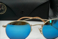 Ray Ban Round Gold Blue Mirrored Lenses 3447 112/17 50-21-145 Sunglasses