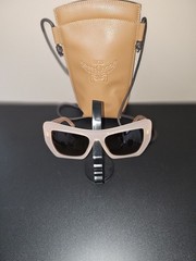 MCM Lightweight Wrap Sunglasses Pink/Rose Plastic Frame Black Tinted Lenses Case