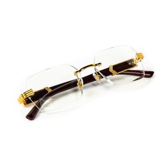 Men’s Clear Lens Wood Grain Gold Frame Retro Hip Hop Vintage Glasses