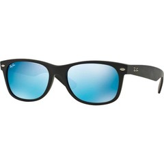 Ray-Ban RB2132 Mens New Wayfarer Sunglasses – Rubber Black / Grey Mirror Blue –