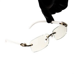 White Wood Grain Clear Lens Mens Gold Frame Rectangular Luxury Square Glasses