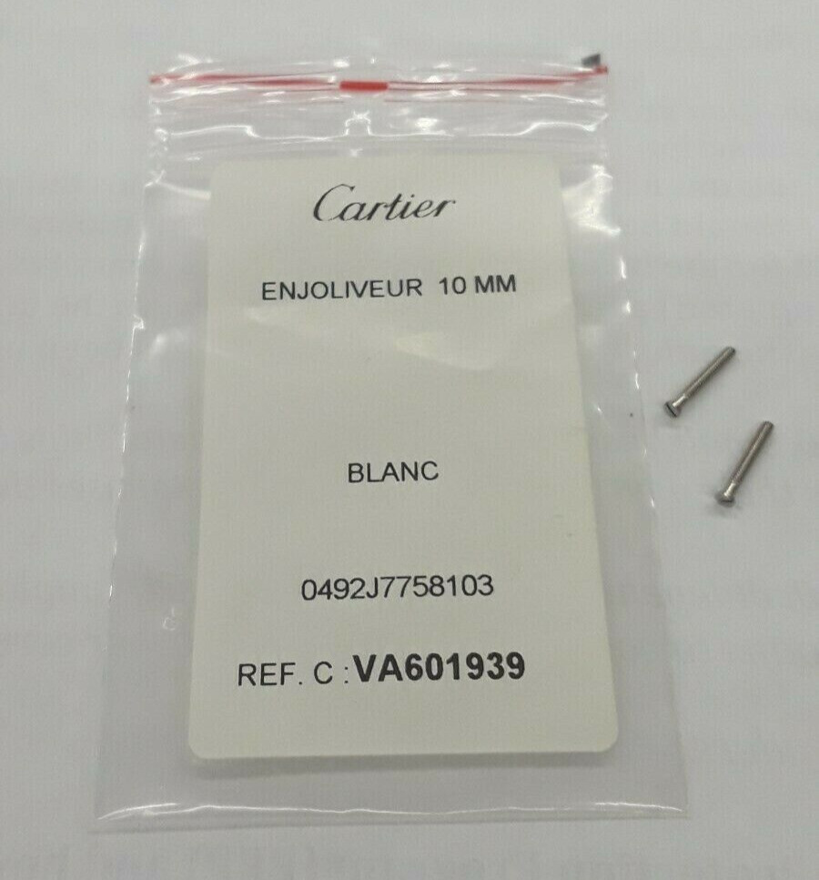 1 pair Cartier Enjoliveur 10 mm Blanc Silver screws NEW
