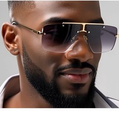 Sunglasses Men’s Gold Frame Rimless Square Gradient Black Lens Street Wear Trend