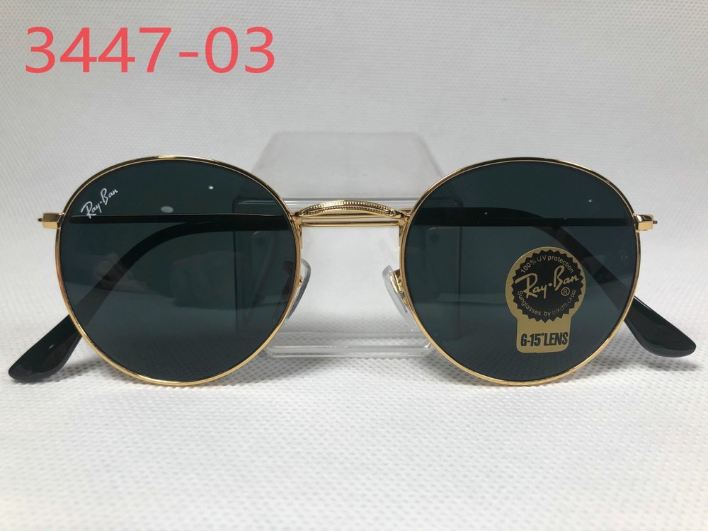 Ray-Ban RB3447 Round Metal Black Frame Gray Lens Sunglasses