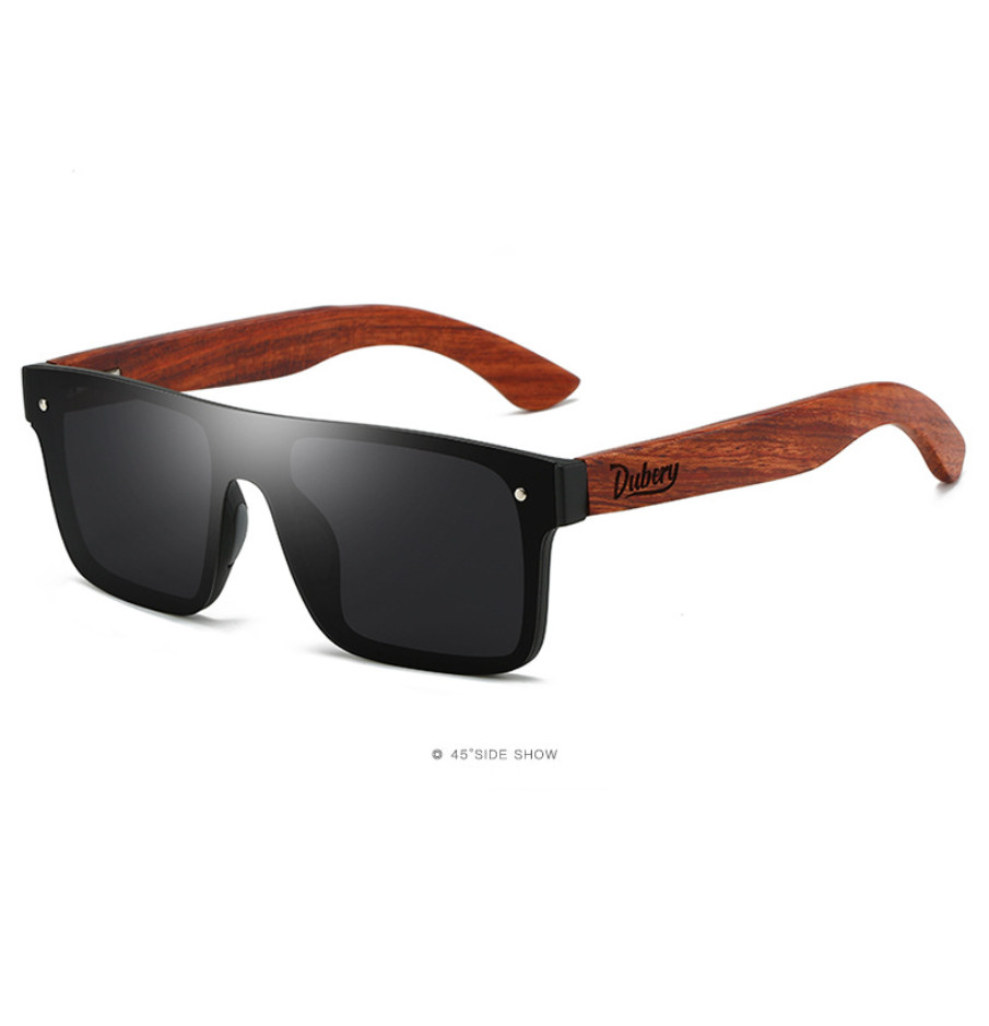 DUBERY Men Women Rimless Wood Polarized Sunglasses Wooden Temple Square Glasses