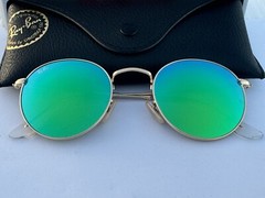 New Ray-Ban RB3447 112/19 Round Matte Gold Green Flash Mirror Sunglasses 50mm