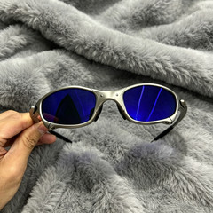 Vintage Oakley Juliet X-Metal Polarized Sunglasses Blue Lens Silver Frames