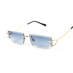 Gold Frame Stylish Narrow Rimless Sky Blue Gradient Tinted Lens Sunglasses