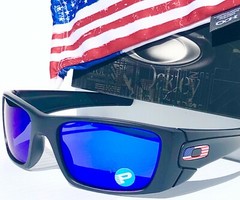 NEW* Oakley SI Fuel Cell Black USA Flag POLARIZED Galaxy Blue Sunglass 9096
