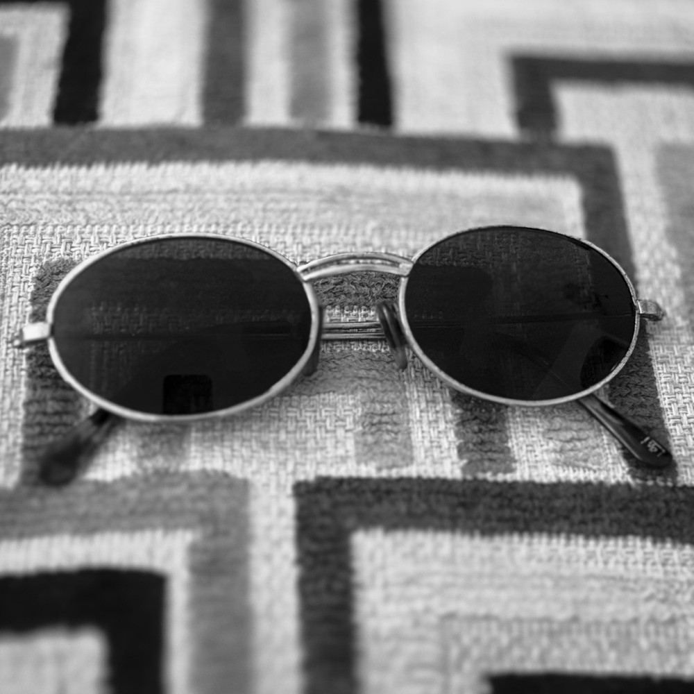 Men’s Oval Sunglasses Silver Metal Frame Black Tinted Plastic Lenses Solid