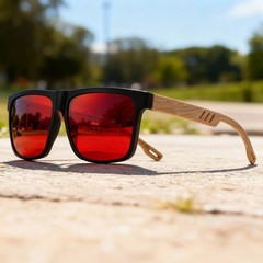 Square Wood Grain Sunglasses UV400 Spring Hinge Unisex Driving Travel Hiking