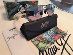 BRAND NEW Maui Jim PIHA Polarized Shiny Gunmetal Black/ Dual Mirror B621-02