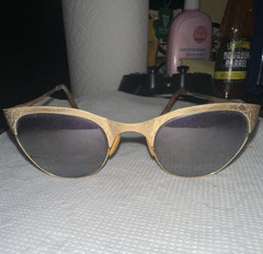 Cat Eye Sunglasses Gold Metal Frame Floral Pattern Gray Lenses Unisex Adults