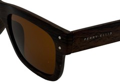 Perry Ellis Mens Sunglass Wood Strip Plastic Square, Solid Brown Lens PE71 2