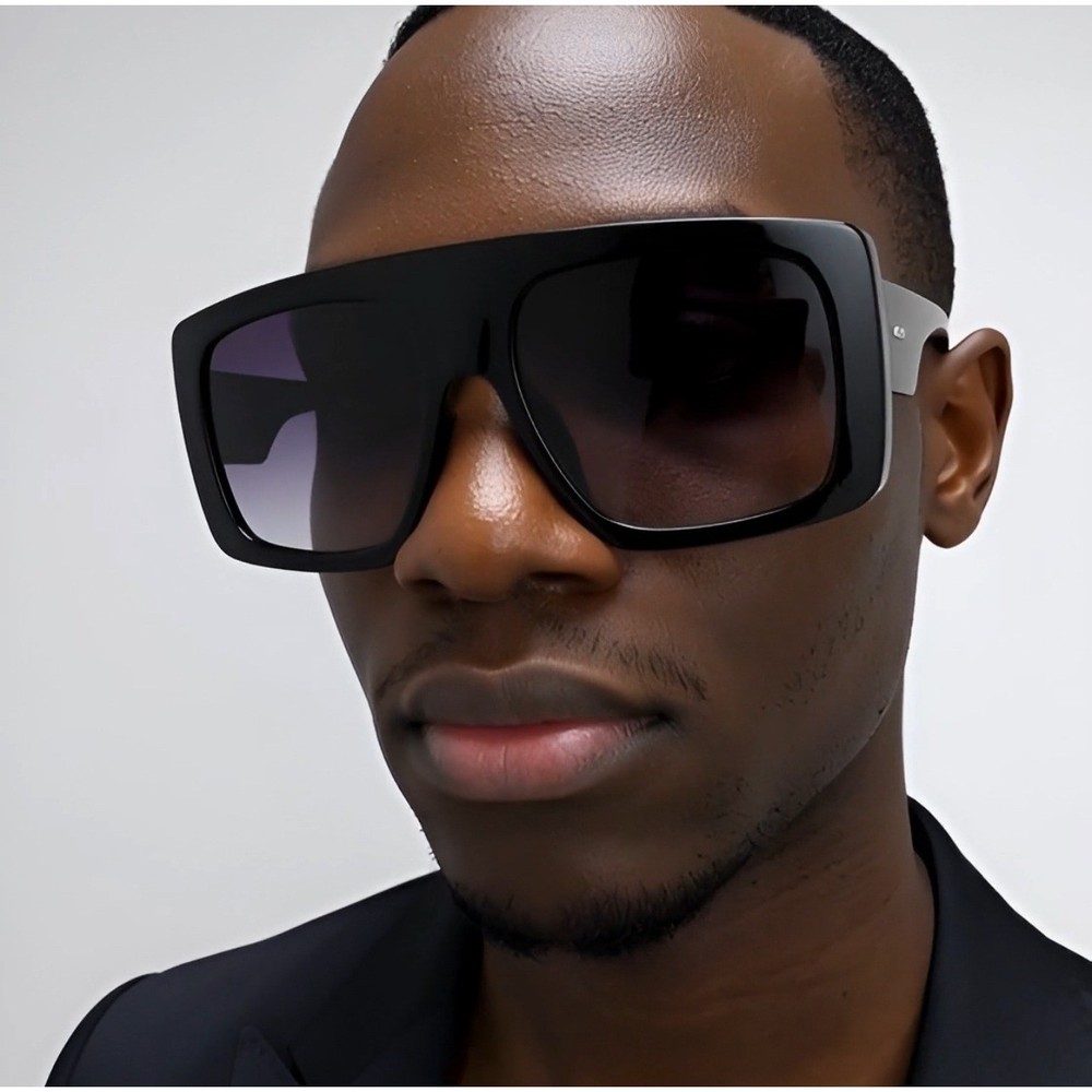Oversized Square Shield Sunglasses Black Flat Top Gradient Lens Big Frame Mens