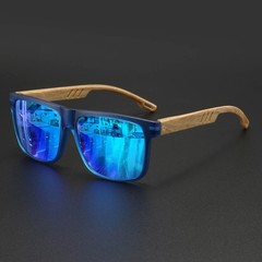 Square Wood Grain Sunglasses UV400 Spring Hinge Unisex Driving Travel Hiking