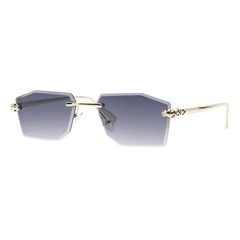Geometric Rectangular Rimless Sunglasses Metal Leopard Design UV400