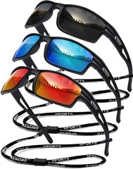 Polarized Sports Sunglasses for Men UV400 Protection, Lightweight Wrap Around…