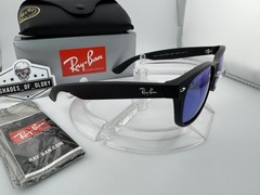 RAY-BAN NEW WAYFARER RB2132 622/17 RUBBER BLACK BLUE MIRROR SUNGLASSES 55MM NEW