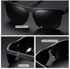 Men Wood Polarized Square Black Frame Sunglasses Wooden Temple Fashion Glasses