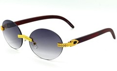 Slim Oval Round Rimless Wood Luxury Sunglasses HIP HOP Buffs Shades Rapper New