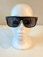 Locs Sunglasses – Retro Flat Top Black Frame / Brown Wood Print Arms – Men’s