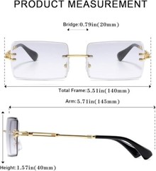 Men Vintage Rimless Small Rectangular Gold Frame Dark Blue Lens Tint Sunglasses