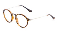 Vintage Inspired Metal Bridge and Temple Clear Lens Round Oval Eye Glasses