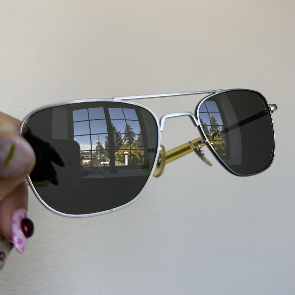 Vintage Randolph Engineering Aviator Sunglasses Silver USA Gray Lens Pilot VTG