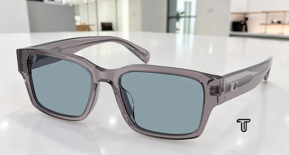 COACH HC8441U 553772 Cby96 Transparent Grey Light Blue Solid 55mm Men Sunglasses