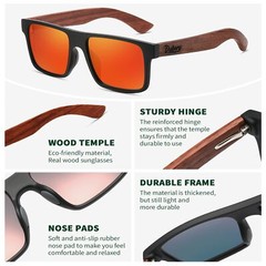  DUBERY Men Women Wood Polarized Sunglasses Wooden Temple Square Retro Glasses