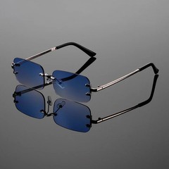 Rimless Rectangle Sunglasses Men Women Vintage Gradient Trendy Design