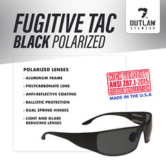 OutLaw Eyewear Fugitive TAC Polarized Tactical Sunglasses ANSI Z87.1 Made In USA