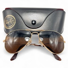 Ray-Ban RB3025 Aviator Polished Gold Frame Polarized Brown Lens 58-14 Sunglasses