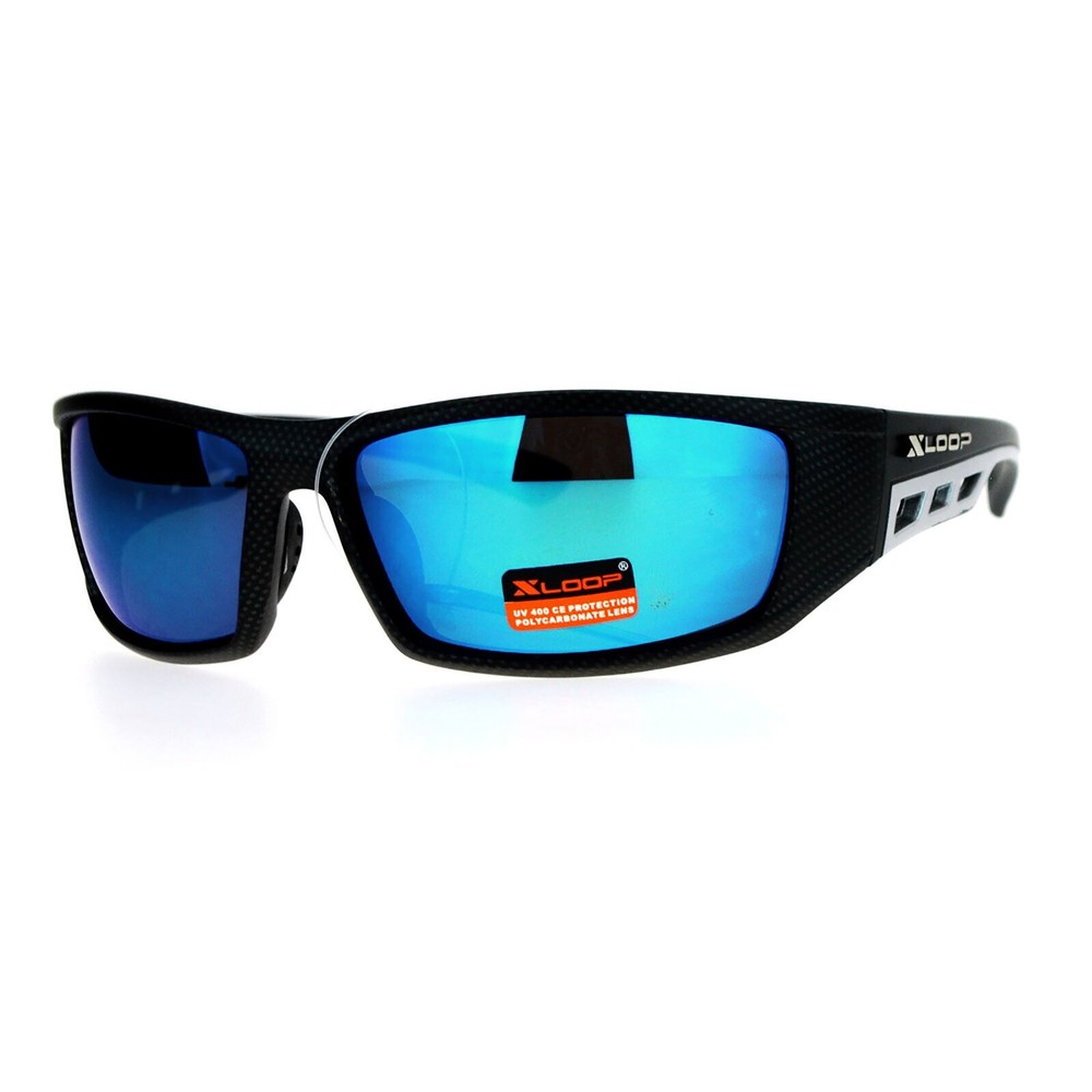 Xloop Mens Sunglasses Sporty Wrap Around Rectangular Matte Black Silver