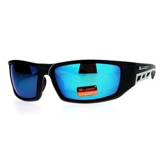 Xloop Mens Sunglasses Sporty Wrap Around Rectangular Matte Black Silver