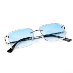 Men’s Rimless Luxury Hip Hop Baby Blue Tint Silver Frame Rectangle Sunglasses