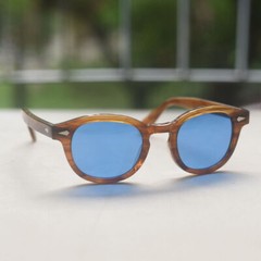 Vintage Blue Sunglasses Men gold solid acetate glasses Johnny Depp blue glasses