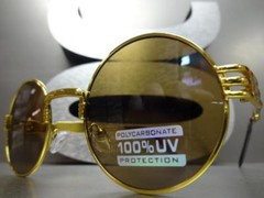 Classy Sophisticated Vintage Retro Style SUN GLASSES Round Gold Frame Brown Lens
