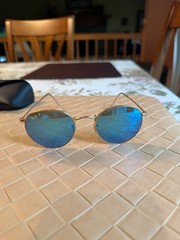Ray-Ban RB3447 Round Metal Sunglasses Gold Frame Blue Mirrored Lenses Size 50-21
