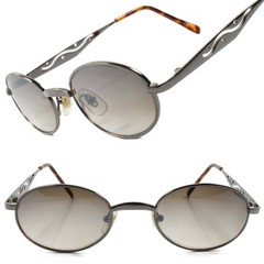 Genuine Vintage 80s Mens Womens Indie Hip Style Gunmetal Round Oval Sunglasses