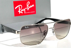 NEW Ray Ban Polished Silver Frame Gradient Grey Lens Sunglass RB 3483 003/32