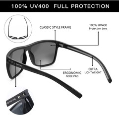 Men’s Polarized Sunglasses Lightweight TR90 Frame UV400 Protection Square Sun