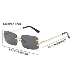 Rimless Rectangle Sunglasses Men Women Vintage Gradient Trendy Design
